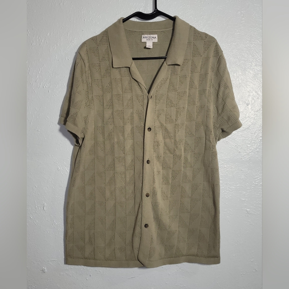 Arizona Jean Co.  Size Large Olive Green Knit Button-Down Shirt